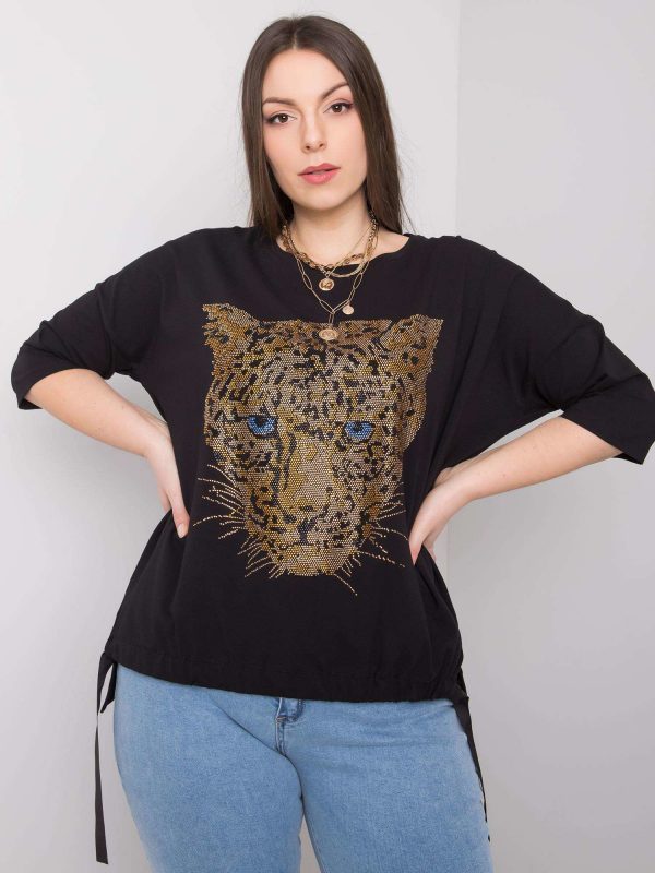 Black plus size blouse with Darren applique