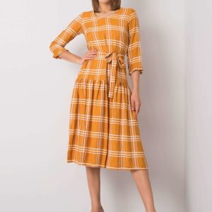 Giana's mustard checkered dress