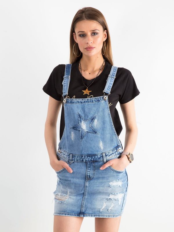 Blue denim skirt with suspender