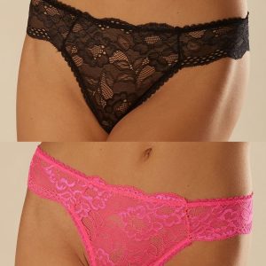 Black and pink lace thong 2-pack