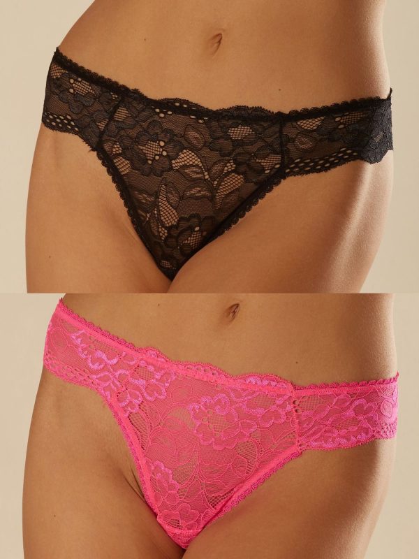 Black and pink lace thong 2-pack