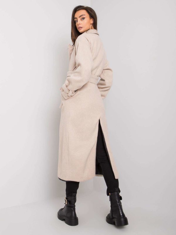 Beige long coat with strap Tayana