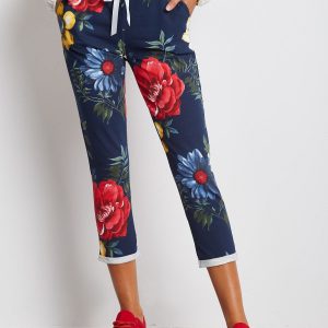 Navy blue and red Roses pants