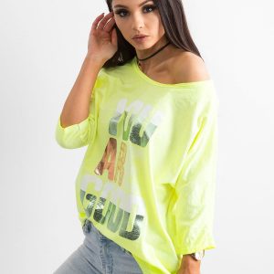 Fluo yellow blouse with colorful lettering