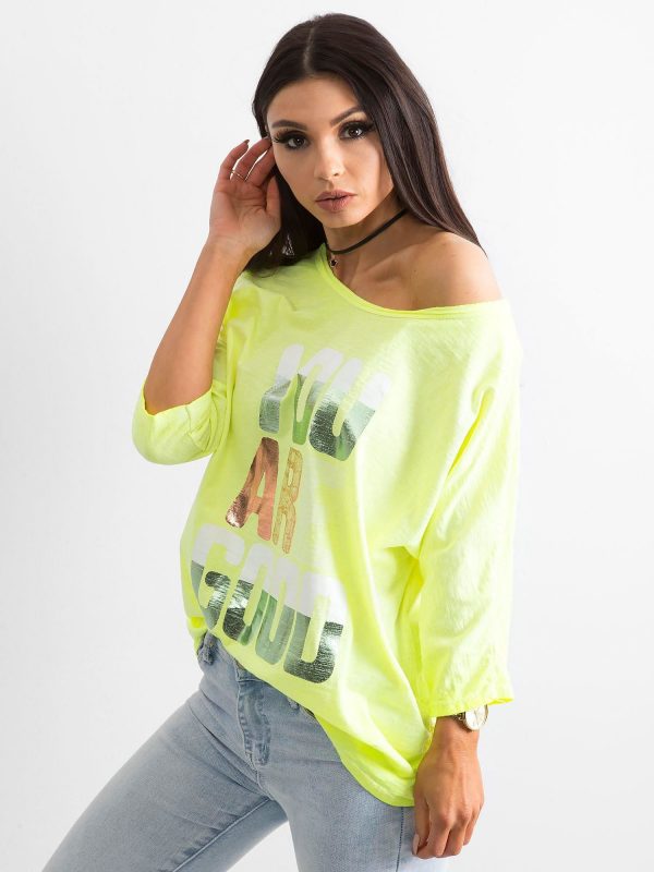 Fluo yellow blouse with colorful lettering