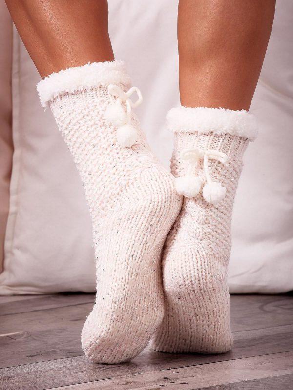 Pink knitted socks for winter