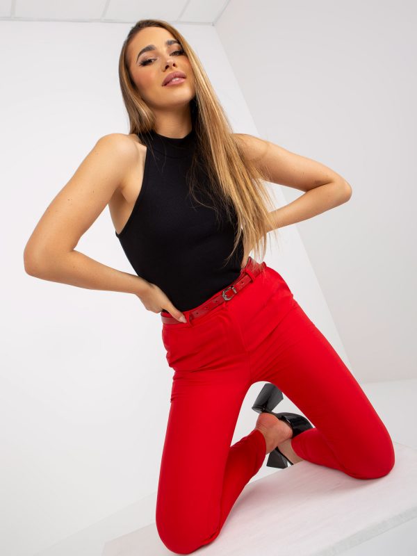 Red Suit Fabric Trousers with Belt