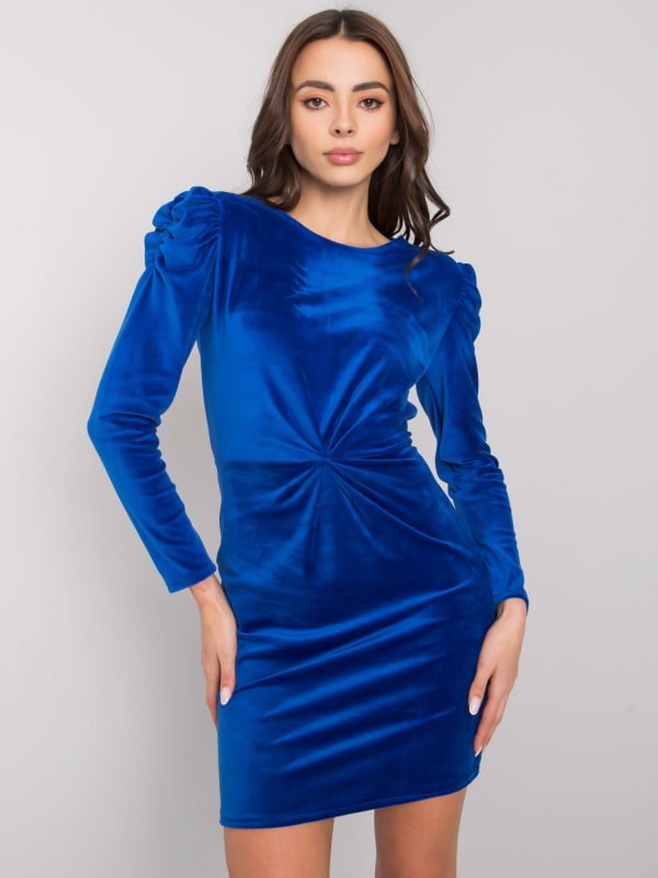 Dark Blue Velour Long Sleeve Dress Ellara RUE PARIS