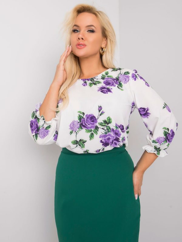 White and purple plus size blouse with flowers Sandra