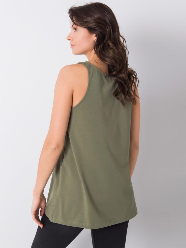 Khaki top with Evette inscription