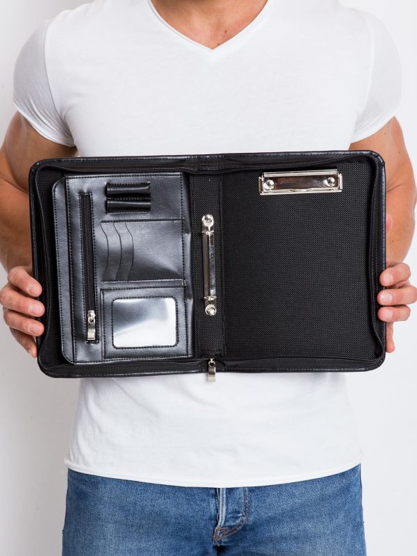 Leather briefcase for hand black