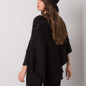 Black Poncho with Talisha Pompoms