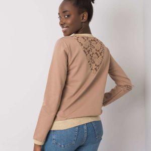 Dark Beige Cotton Sweatshirt with Trinny Lace