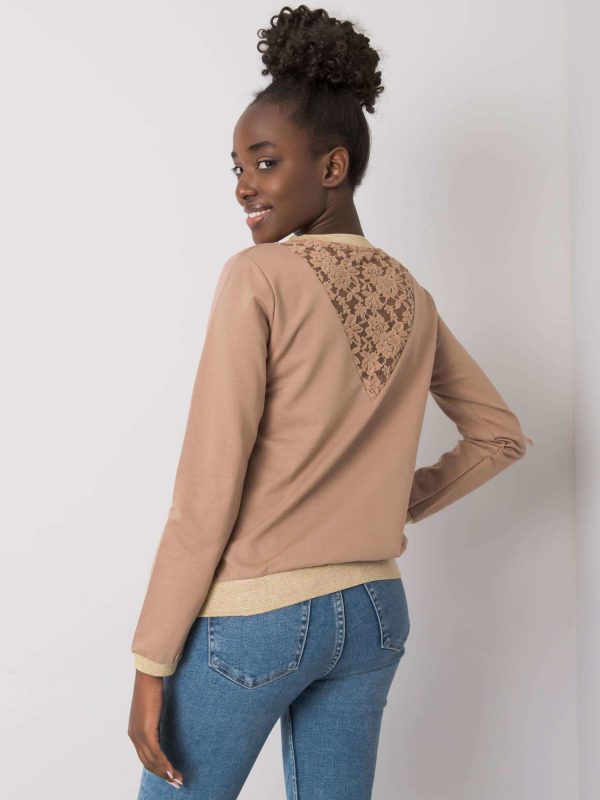 Dark Beige Cotton Sweatshirt with Trinny Lace