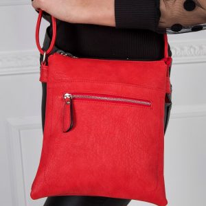 Red handbag with long strap