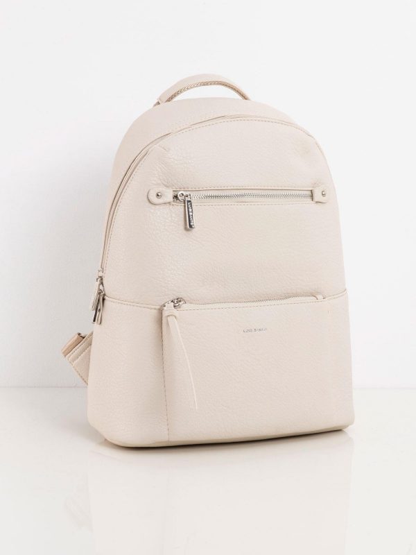 Beige women's backpack with pockets