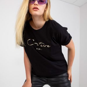 Black Asymmetric Plus Size Cotton T-Shirt