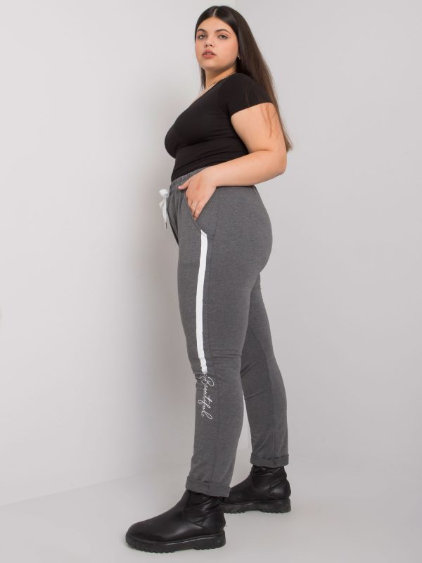 Dark Grey Plus Size Sweatpants with Abelia Print