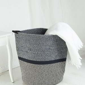 Navy blue and white basket with handles