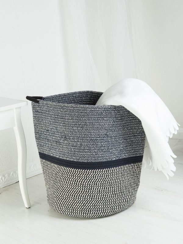 Navy blue and white basket with handles