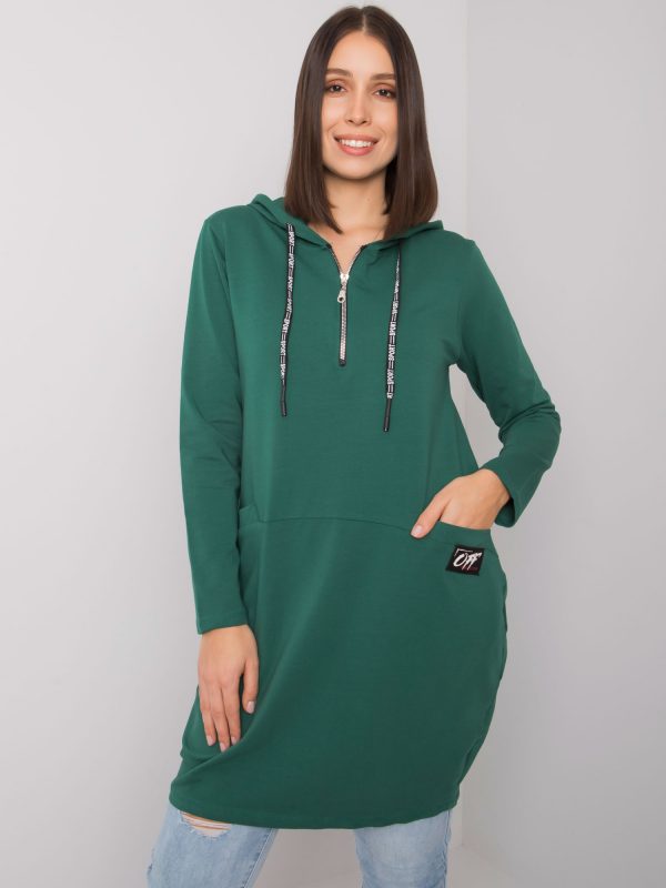 Dark Green Plus Size Cotton Tunic Hooded Kierra