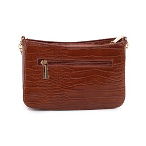 Brown Crocodile Leather Pattern Handbag