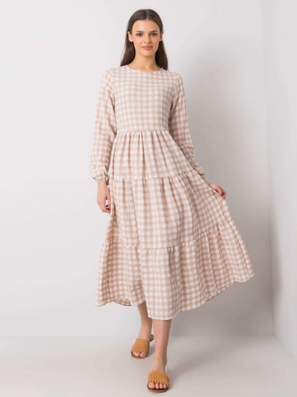 Beige Plaid Dress Pasadena RUE PARIS