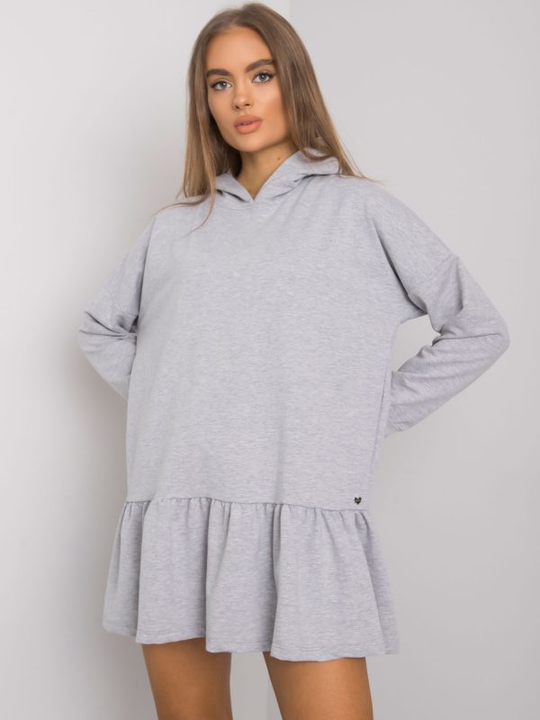 Aliye Grey Melange Hooded Sweatshirt Dress