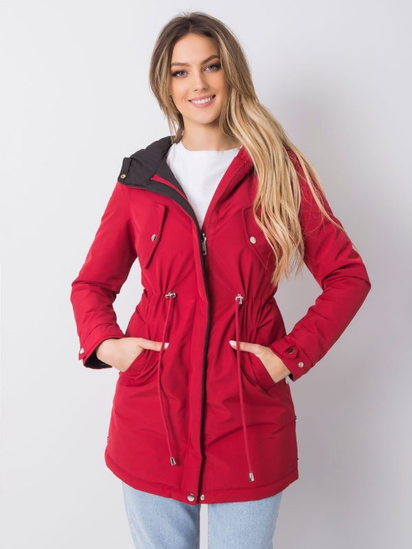 Red-black double-sided parka jacket with hood