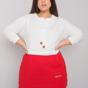 Ecru-red plus size sweatshirt without hood Sira