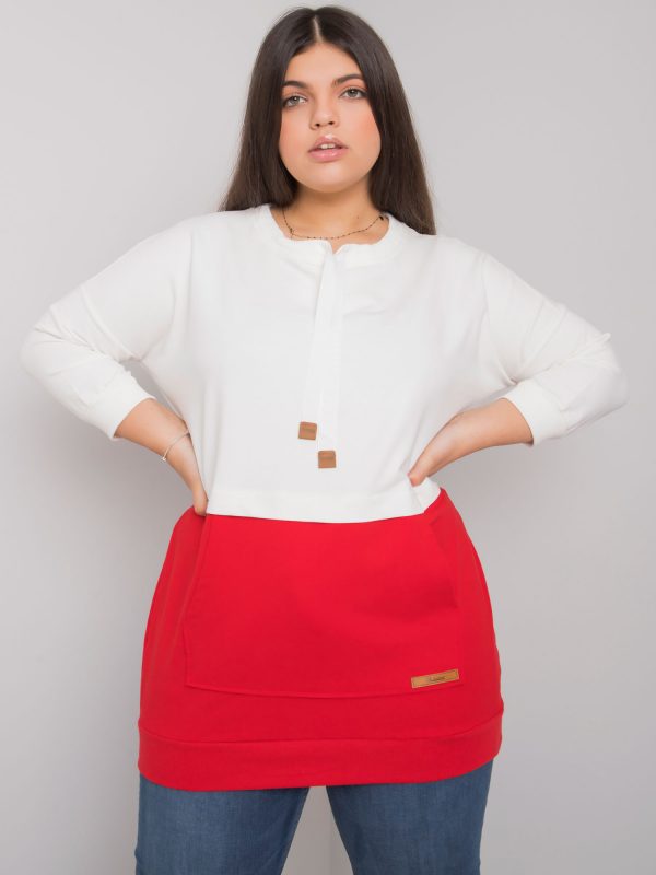 Ecru-red plus size sweatshirt without hood Sira