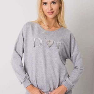 Grey melange sweatshirt for women without hood Alodia