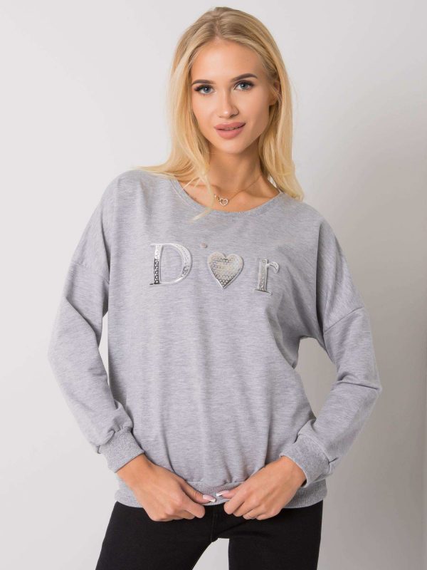 Grey melange sweatshirt for women without hood Alodia