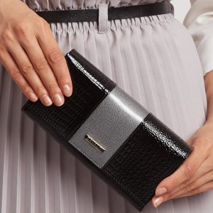 Black and grey large lacquered wallet