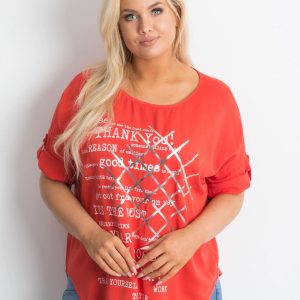 Plus size blouse with red print