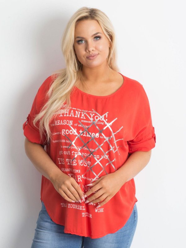 Plus size blouse with red print