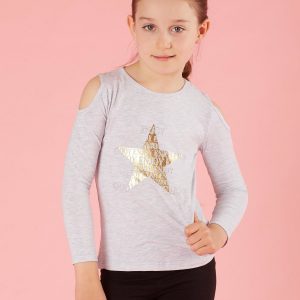 Light gray blouse for a girl with rhinestones