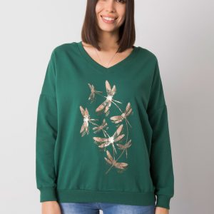 Dark green plus size sweatshirt with Michella rhinestones