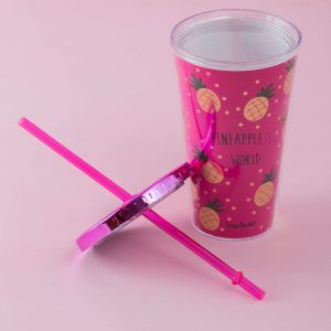 Pink mug with straw