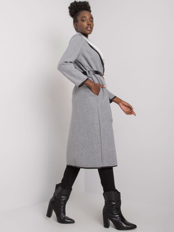 Grey melange coat with Kathy belt