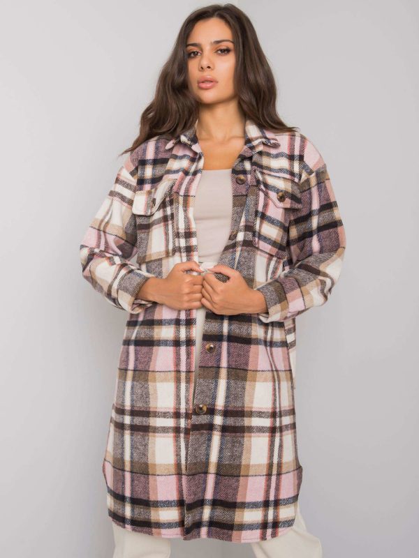 Light pink and beige long checked shirt Roze