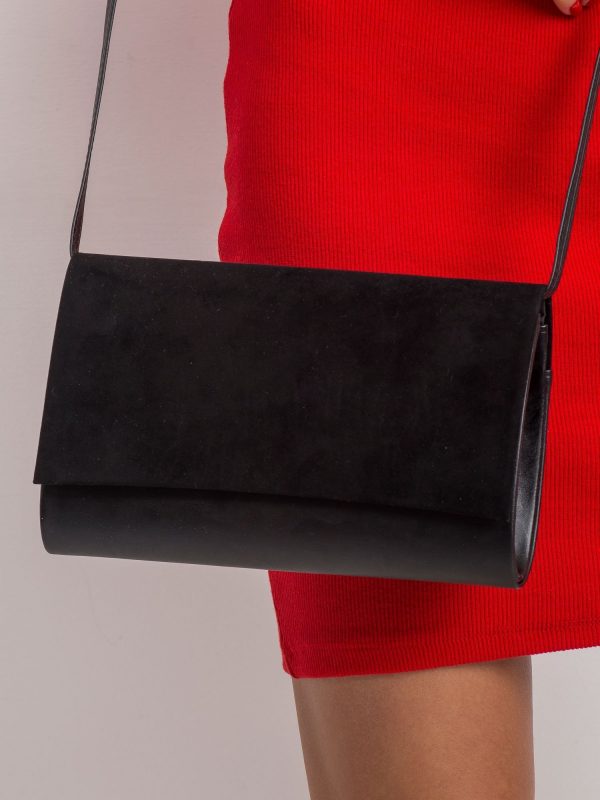 Black oblong clutch bag with strap