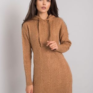 Camel knitted dress with hood Joselita RUE PARIS