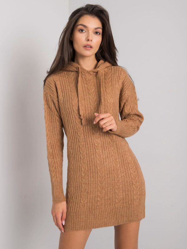 Camel knitted dress with hood Joselita RUE PARIS