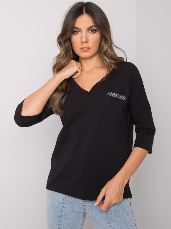 Black Cotton Casual Blouse Sofia RUE PARIS