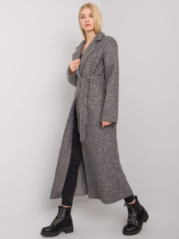 Gray women's coat with belt Merve OCH BELLA