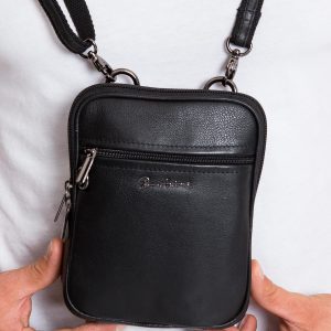 Men's Black Leather Messenger Bag