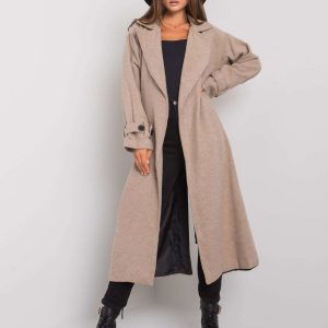 Dark beige long coat with Tayana belt