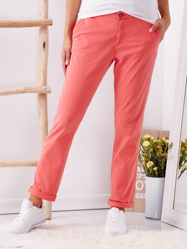 Red Straight Fit Fabric Pants