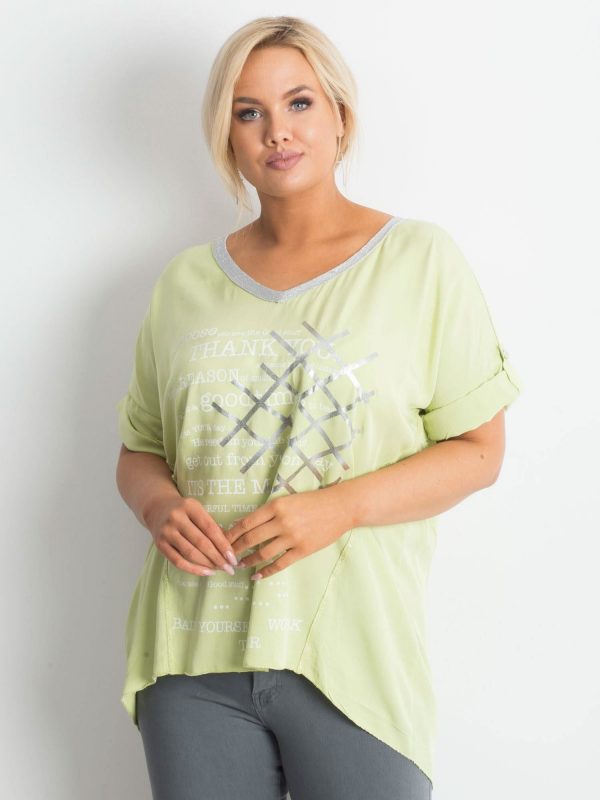 Light green plus size blouse with print